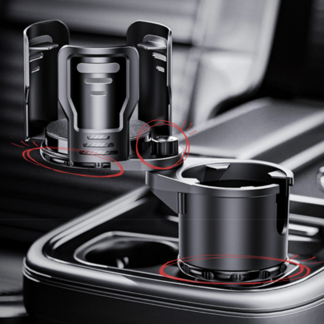 [3중고정 흔들림없는] 차량용 확장 컵홀더 3세대 2in1 만능 대용량 사이즈조절, 블랙, 1개