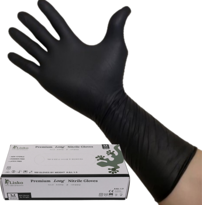 리스코 니트릴장갑손목긴100매1box 라텍스고무장갑 블랙 팔목긴 식당용 업소용 주방용, 1개, 중(M)
