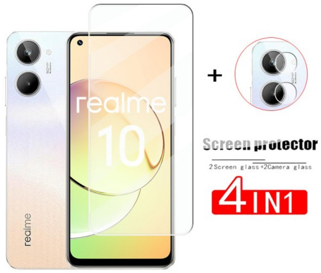 호환 Realme 10 강화 유리 Sreen Protector 용 2Pcs 보호 전화 카메라 렌즈 필름, 04 2Glass 2Lens, 08 For Realme 9 4G