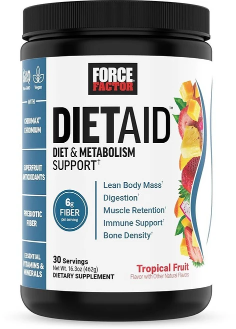 Force Factor 포스팩터 다이어트 에이드 파우더 신진 대사 부스터 및 보충제 마른 체질량용 15배 더 많은 흡수성 크롬 상쾌하고 맛있는 열대 과일 30회 분량, Force Factor 다이어트 에이드 파우더, 신진, 1개, 462g - 쿠팡
