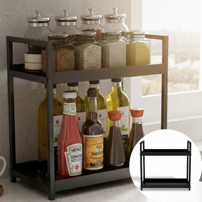 뮤젠트 다용도 심플 조미료 정리 양념통선반, 1개, 블랙