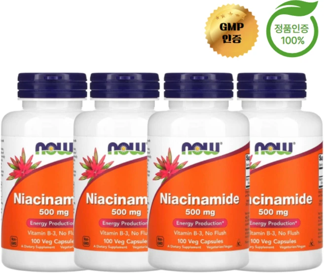 Now Foods 나우푸드 나이아신아마이드 Niacinamide 500mg 100정 4개 - 쿠팡