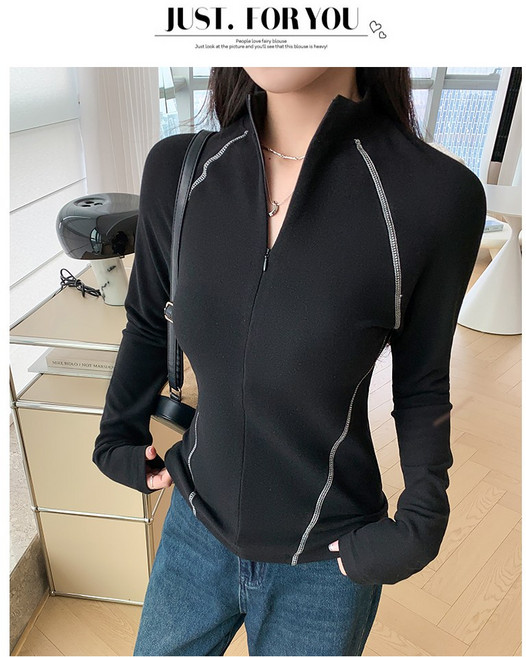 니제르 하이넥 기모 오버로크 스판 슬림핏 집업