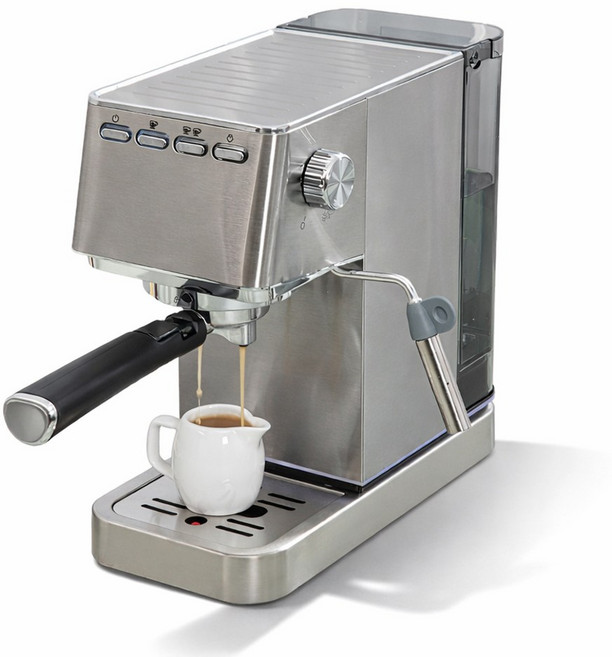 [독일브랜드] 에스프레소 커피머신 스텐 커피메이커 스팀 크레마 밀크스티밍 우유거품 더블샷 고압력추출 컵워머 아메리카노 홈카페, 스테인리스실버