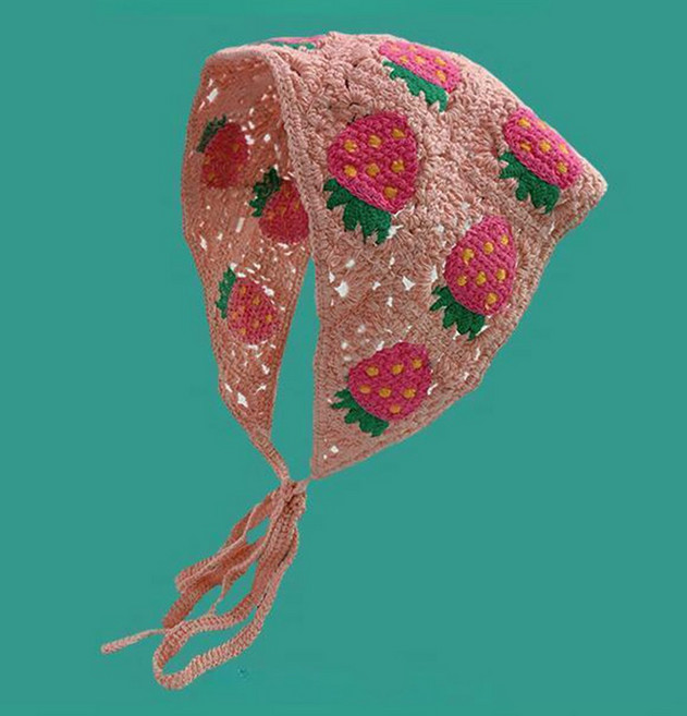 하이유니 레트로 플라워 뜨개 니트 삼각 헤어 스카프