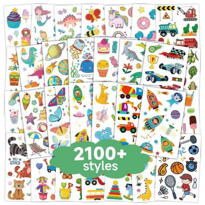 EMOME 아동용 2100개 이상의 스타일 타투 168장 임시 타투 어린이 파티 선물 생일 장식 인어 트럭 공룡 스티커 여아 남아용 할로윈 가방 스터퍼, EMOME 아동용 2100개 이상의 스타일 타투, 16