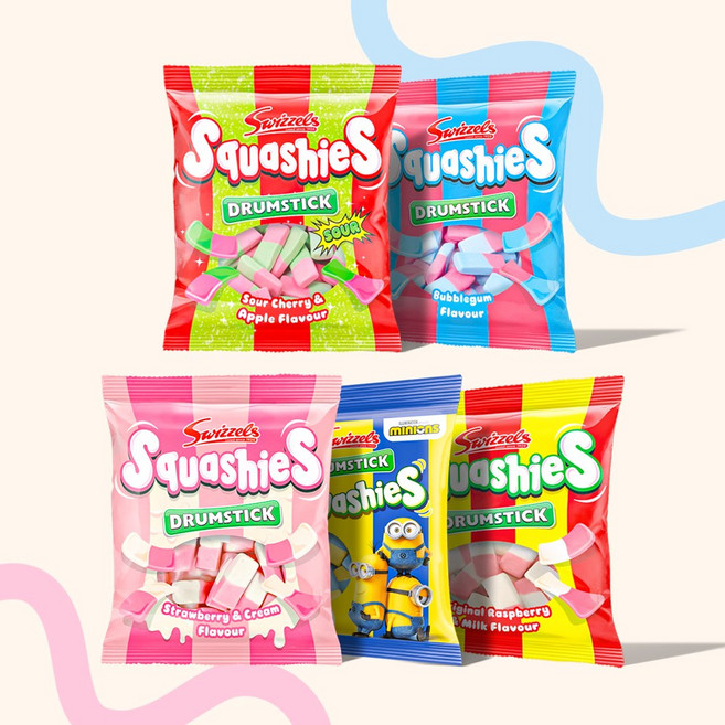 영국 스위즐스 젤리 스쿼시 드럼스틱 세트 Swizzels Squashies Drumstick, 140g, 5개