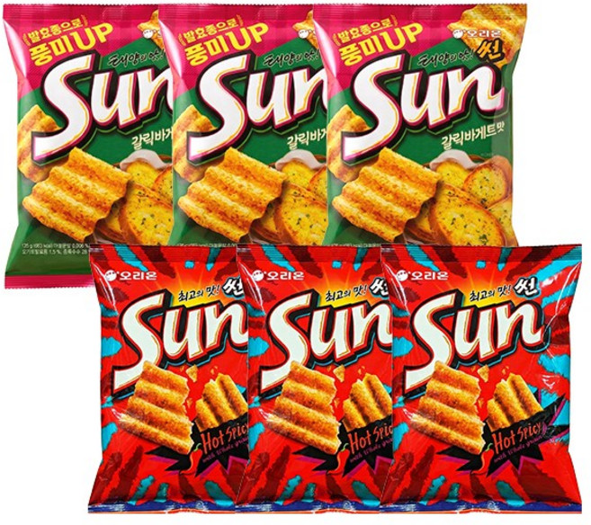 오리온 썬칩 2종 (핫스파이시 66g + 갈릭바게트 135g), 3세트, 201g
