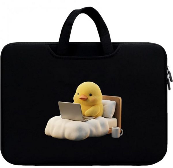 분홍색 고양이 일러스트가 있는 STNINE 노트북 슬리브 숨겨진 손잡이와 포켓이 귀여운 가방 맥북 에어 13 프로 14 HP 크롬북 14와 호환됩니다, Duck, 15-16 inch