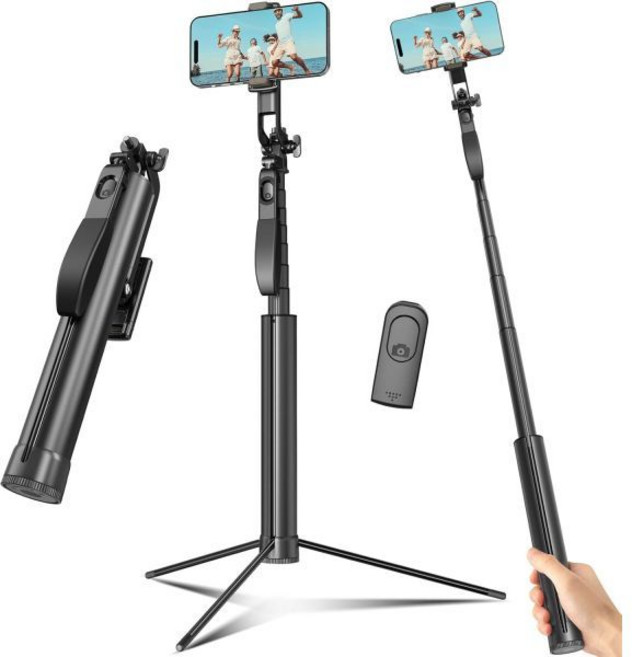 리모컨과 휴대폰 홀더가 있는 셀카봉 여행용 삼각대 iPhone용 확장형 셀카봉 비디오 녹화용 iPhone 72인치 검정색, 72 inch, Black, 1개