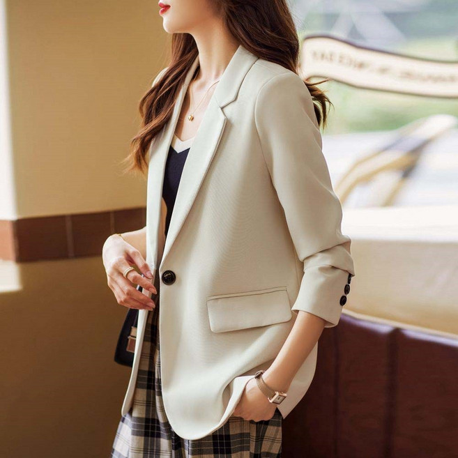 TKX 여성용 봄 가을 클래식 싱글 버튼 블레이저 자켓 아우터 간절기 빅사이즈