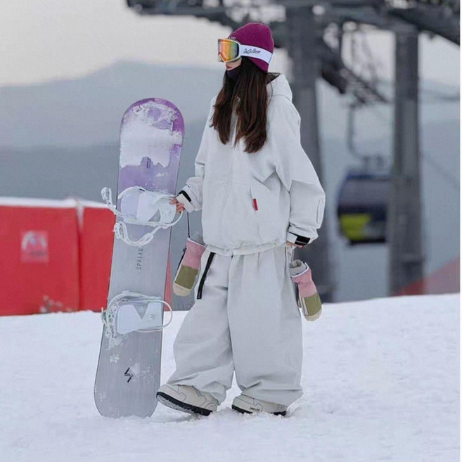 바이브랜타 스노우보드복 방수 스키장패션 남여공용, 1개, 화이트 바지 스키스커트포함