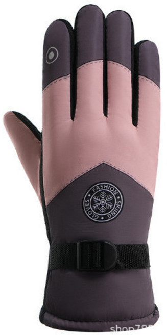 滑雪手套 機車手套 加絨加厚 觸屏防風防水 手套 秋冬戶外騎行 防滑手套 男/女用 保暖防寒, 粉色普通款-袋裝