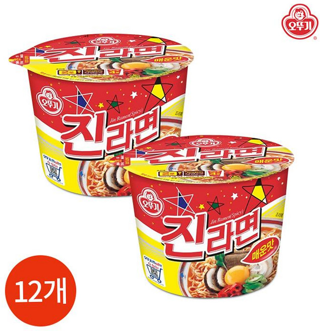 오뚜기 진라면 매운맛 큰컵 110g x 12개 자취생간식 비상식량 캠핑요리