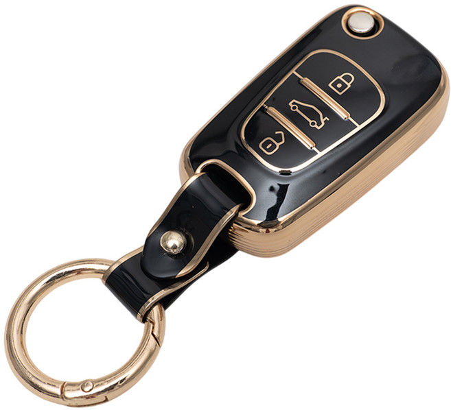 현대 기아 호환 차 키 케이스 홀더 커버 스마트 리모컨 TPU 원형 스트랩, TA64_KH13(2버튼), 블랙