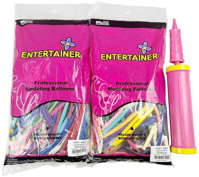 요술풍선 네오텍스260N 일반혼합 100개입(2봉) + 국내산 손펌프(1개), 1세트