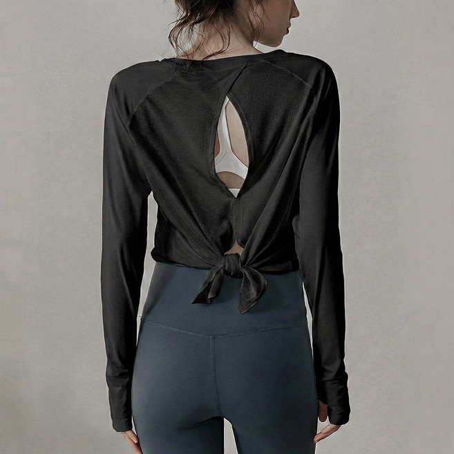 샤르시에 여성 필라테스복 상의 뒷트임 긴팔 요가 루즈핏 커버업