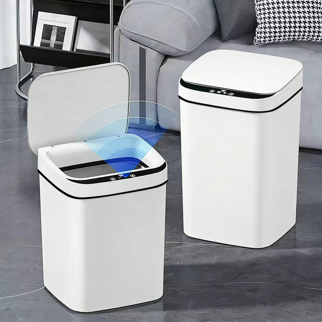 [1+1 17L+20L]자동 센서 쓰레기통 화장실 쓰레기통 기저귀 냄새차단 휴지통, 흰색