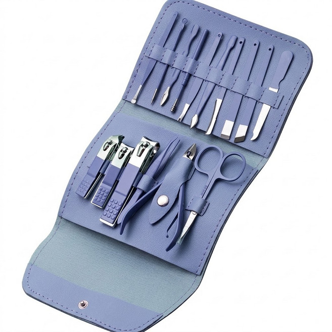 센티브 가죽케이스 손톱깎이 네일케어 16종 세트, 1개, 스틸블루
