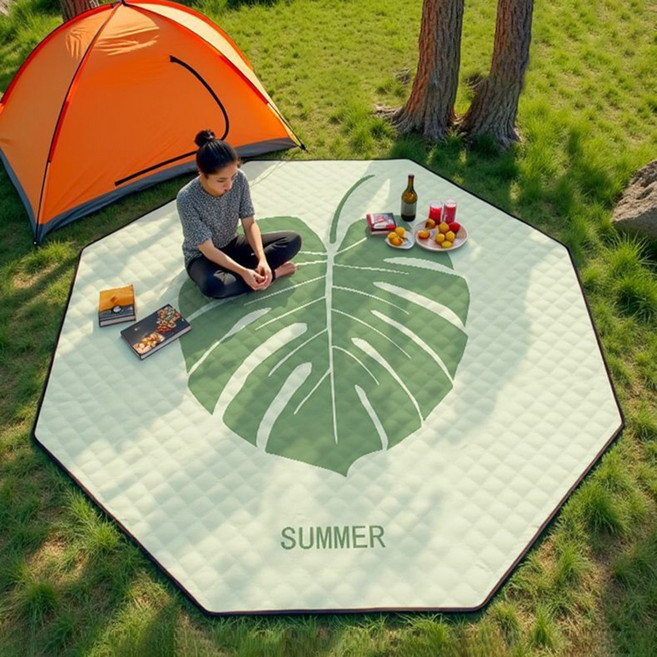 PICNIC MAT 팔각형 캠핑 매트 방습 매트 도톰 아웃도어 방수 캠핑 텐트 매트, 녹색