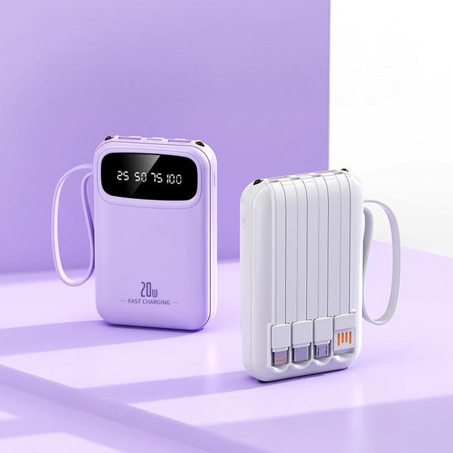 국내배송 2026 REGN 초경량 파스텔 미니보조배터리 초고속충전 20000mAh 기내용 쌍라이트기능 5시 당일배송, 바이올렛