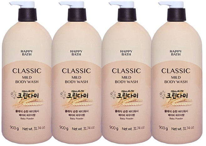 해피바스 클래식 바디워시 순한 베이비 파우더, 900g, 4개