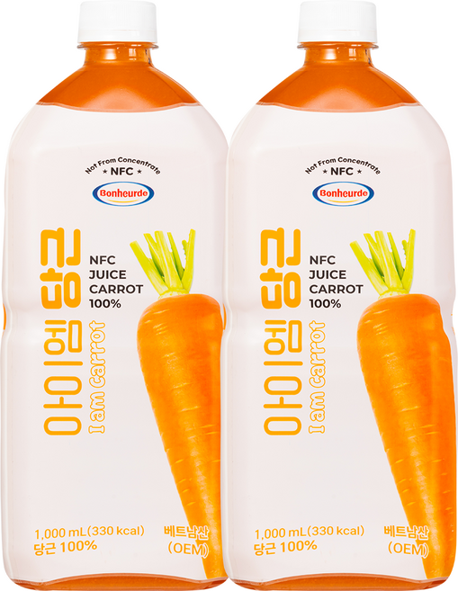 100% NFC 착즙 보넬드 아이엠 당근 주스 즙, 1L, 2개