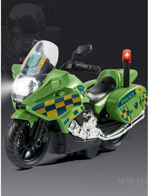 어린이 날 선물로 좋아하는 오토바이 장난감, 경찰 오토바이(녹색 27012) - 사운드/라이트, 1개