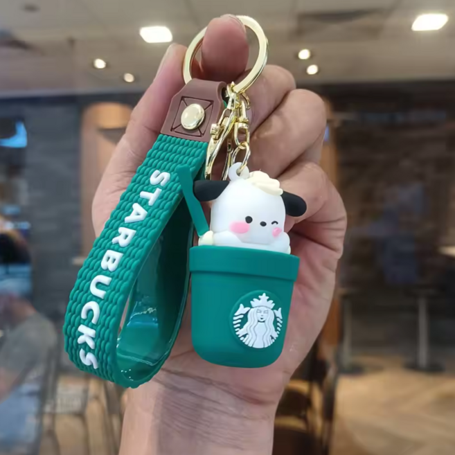 스벅 X 포차코 키링 - 산리오 인형 키홀더 베어리스타 열쇠고리 텀블러 미니 키체인 키티