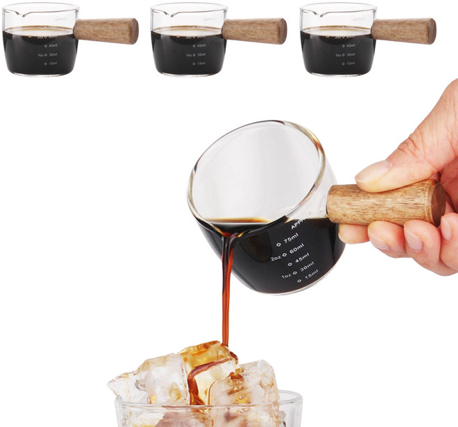 에스프레소 우드 손잡이 샷잔 75ml 4개입 세트 커피샷잔 벨크리머 계량 눈금, 4개, 단일