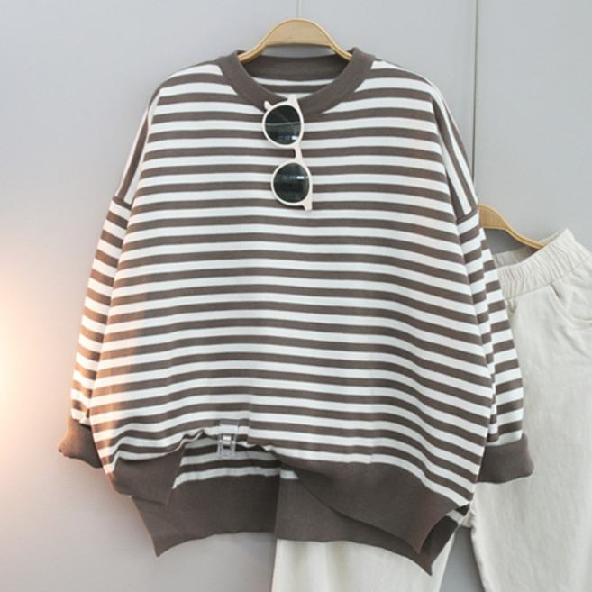 달콩 여성 빅사이즈 봄신상 다나스트라이프루즈핏니트