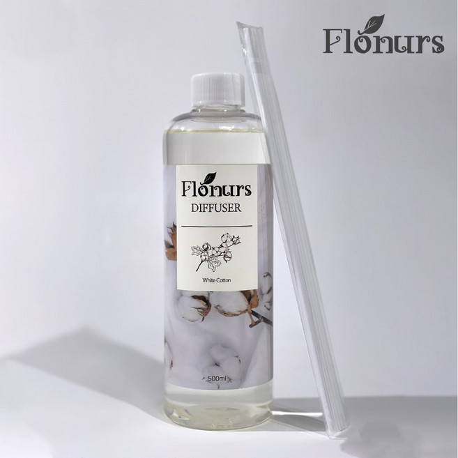 [리필] 플로너스 프리미엄 대용량 디퓨져 실내 인테리어 집들이선물용 호텔 디퓨저 퍼퓸, 1개, 500ml, 화이트 코튼