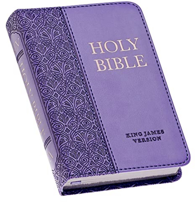 KJV 성경 미니 포켓 사이즈 인조 가죽(리본 마커 포함) 빨간색 글자 킹 제임스 버전 보라색