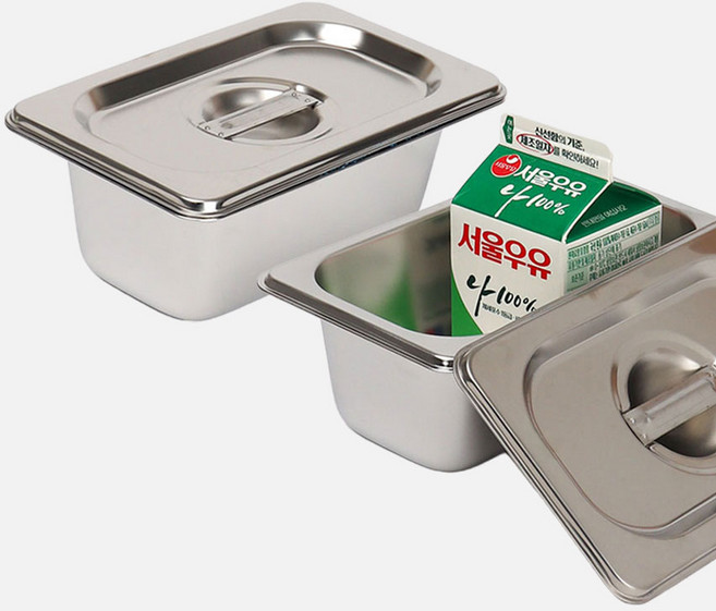 강화 스텐 사각 밧드+뚜껑 세트 주방용 냉장고 반찬 바트 용기, 2세트, 2인치 몸체+뚜껑