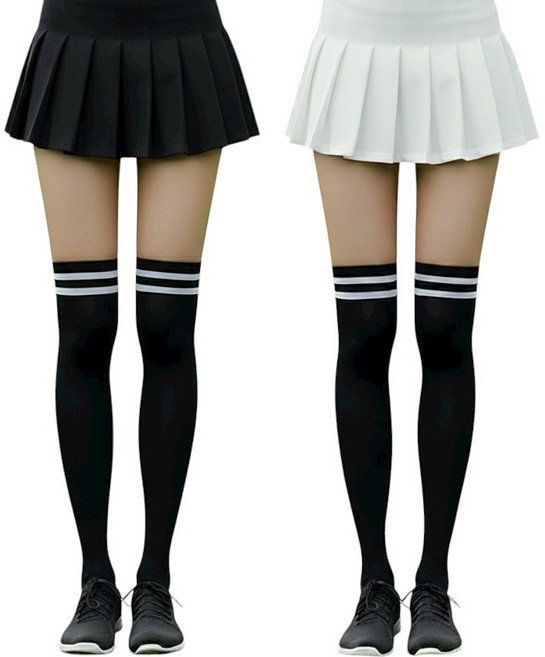 바이제이알 여성 골프스타킹 UV차단 투톤 착시스타킹 자외선차단 오버니삭스 2매 세트, 블랙, 2개