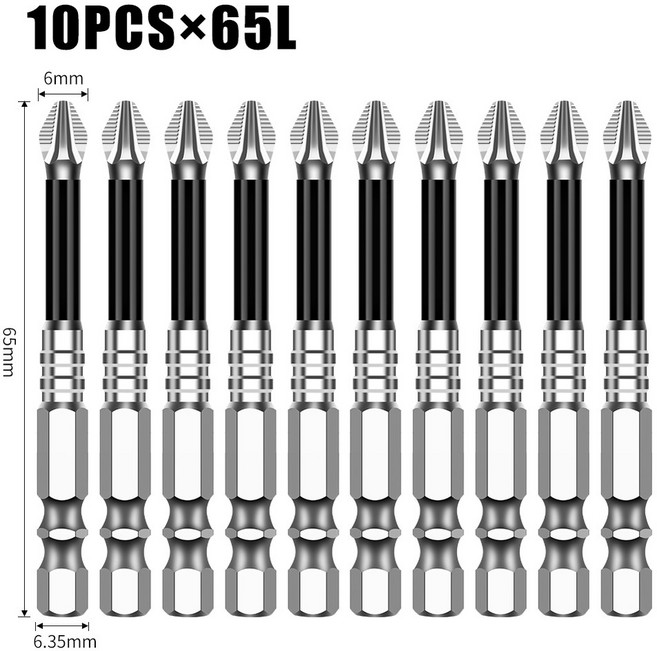 K5 미끄럼 방지 충격 강력한 자기 헤드 스크루 드라이버 고경도 크로스 토크 합금 비트, 10PCS 65L, 1개