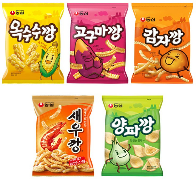 농심 옥수수깡 70g+새우깡 90g+양파깡 77g+감자깡 75g+고구마깡 83g(총5개)깡모음_18번, 1세트