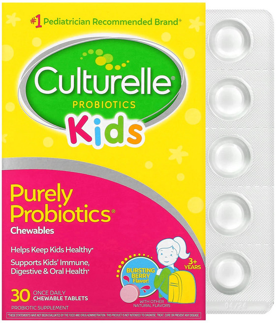 Culturelle 어린이용 순수 프로바이오틱스 츄어블 정 3세 이상 강한 베리 맛 츄어블 정 30정, 1개