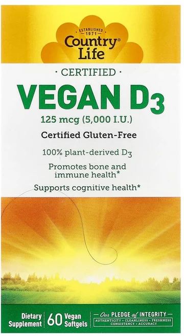 컨트리라이프 식물성 비건 비타민 D3 125mcg 5000IU 소프트젤 60정, 1개 - 쿠팡