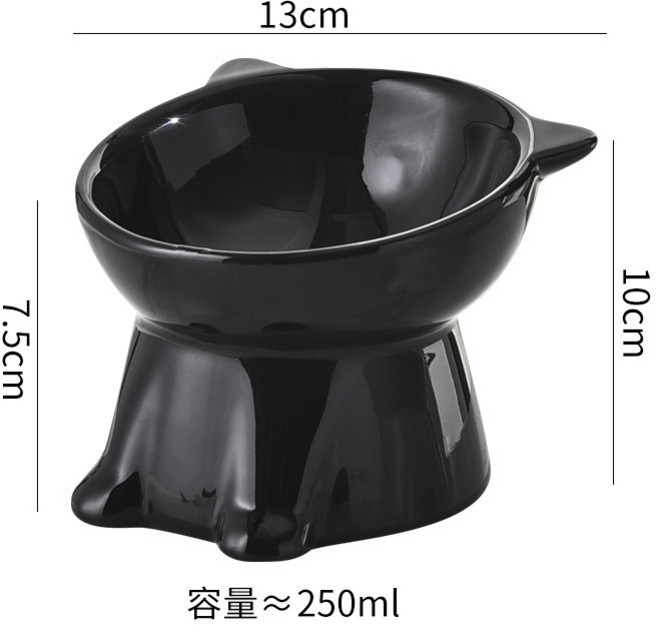 護頸大容量貓碗貓食盆斜口高腳護頸防黑下巴貓咪飯碗防打翻寵物碗, 1個, 黑色:如圖