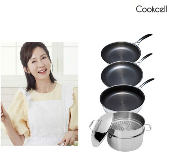 [쿡셀] 전인화 블랙큐브 더블코팅 IH 스텐프라이팬 세트, 상세 설명 참조, 프라이팬20cm+프라이팬28cm+소테팬28cm+싱글 곰솥28cm+찜기28cm+복합뚜껑28cm