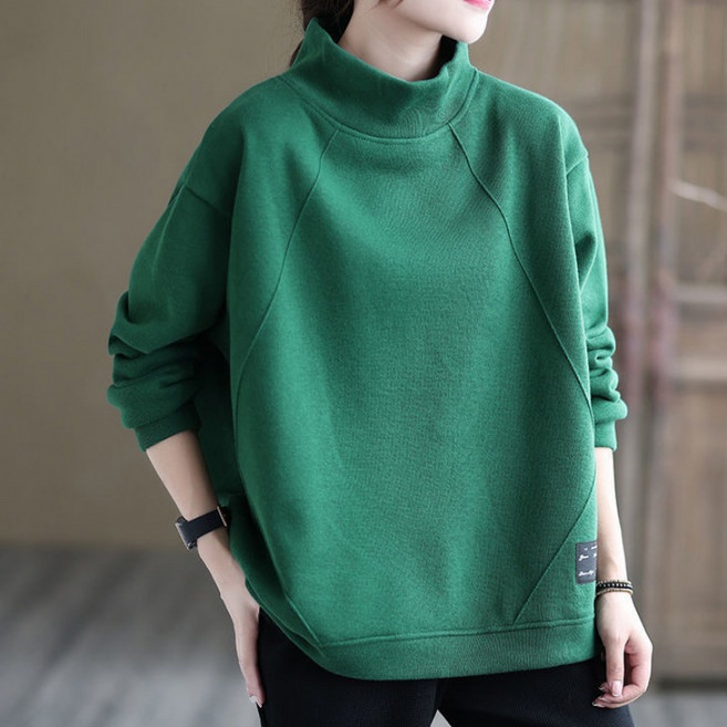 SAHINER 여성 폴라넥 루즈핏 오버핏 맨투맨 데일리 캐주얼 긴팔티셔츠 LWBWY24