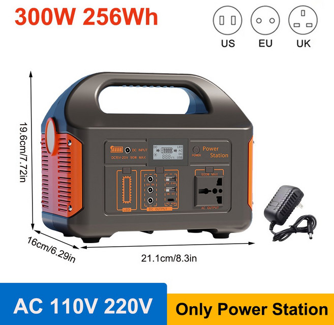 가이아레이 500W 300W 100W 휴대용 발전소 태양광 발전기 460Wh 리튬인산철 배터리 110V 220V 에너지 발전소 캠핑 RV용, 300W Power Station, 영국, 220V용