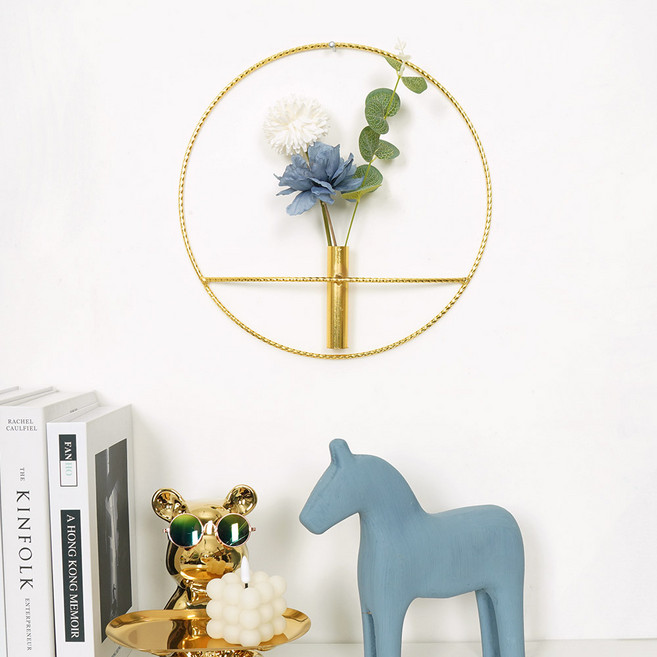 인테리어 소품 골드 철제 벽걸이 꽃병 무타공 화병 조화