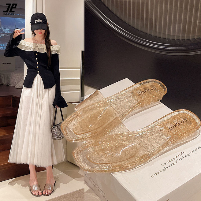 여성 여름 슬리퍼 젤리슈즈 슬리퍼 말캉말캉 젤리플랍 슈즈 투명 스트랩 미끄럼방지 실내용 데일리 편한 슬리퍼