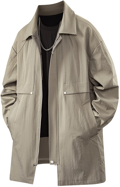 남자 미디기장 트렌치코트 심플 캐주얼 간절기룩 출근 데일리 코디