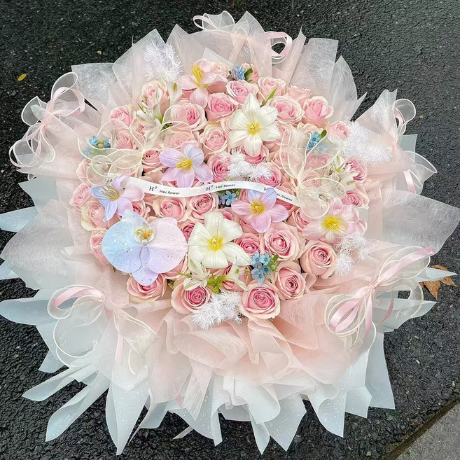 香皂花永生花多巴胺仿真玫瑰七夕節日生日禮物送女生高級感驚喜, 1個, 多巴胺52朵【繁花似錦】送禮袋+燈串