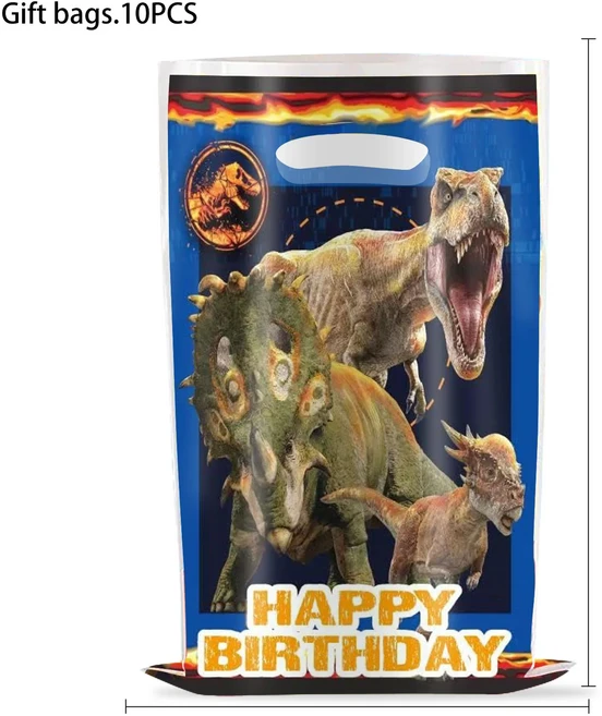 쿠쿠스토어 쥬라기 공룡 케이크 토퍼 장식 생일 어린이 테마 파티 디저트 품, 01 as picture, 02 10pcs Gift bag