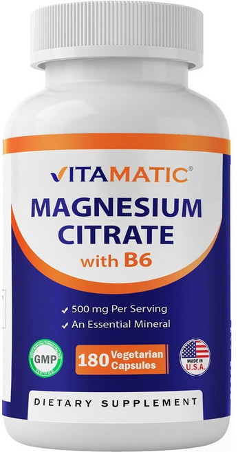 마그네슘 구연산염 650mg B6 180캡슐 6개월 고함량 대용량 미국산 Magnesium, 1개, 180정