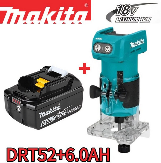 신형 마키타 DRT52 무선 목공 트리머 18V 슬롯팅 다기능 전기 목재 밀링 목공 트리머 18V 배터리, [02] DRT52-6Ah Battery
